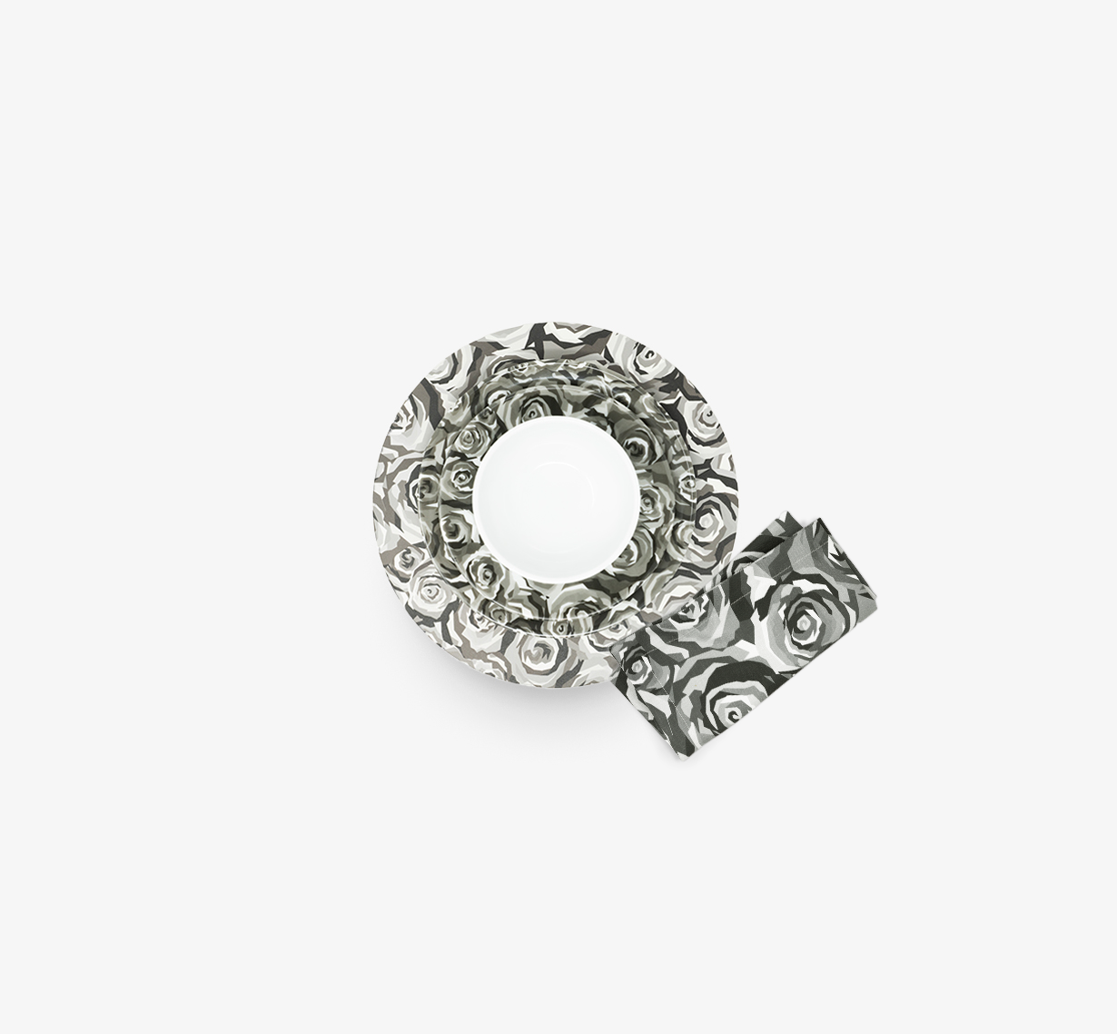 Grayscale Roses Hostess Set - 20 Piece Setting