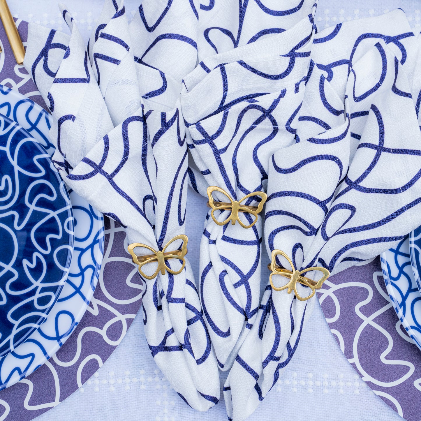 Navy Squiggly Faux Linen Napkin Set of 4