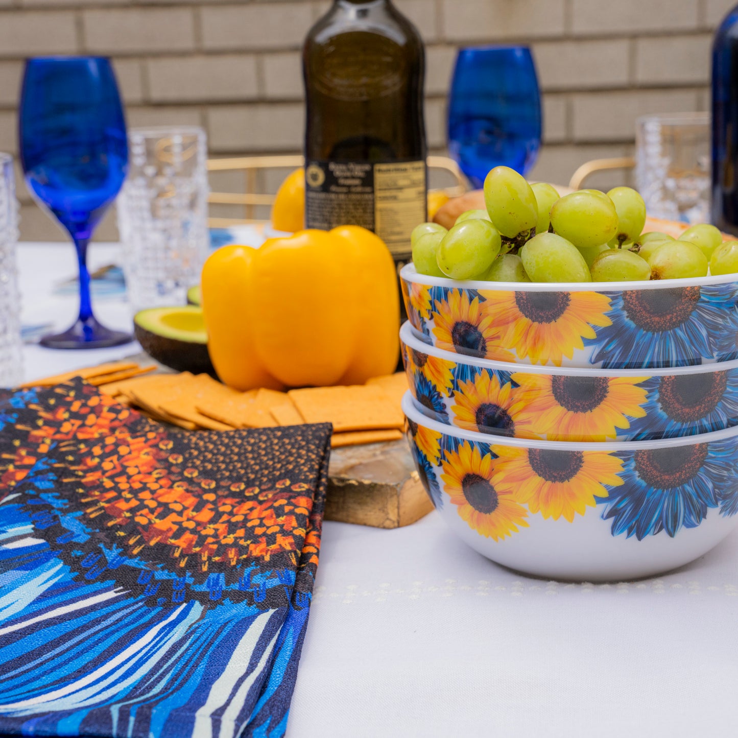 Blue Sunflower Melamine Bowl Set of 4