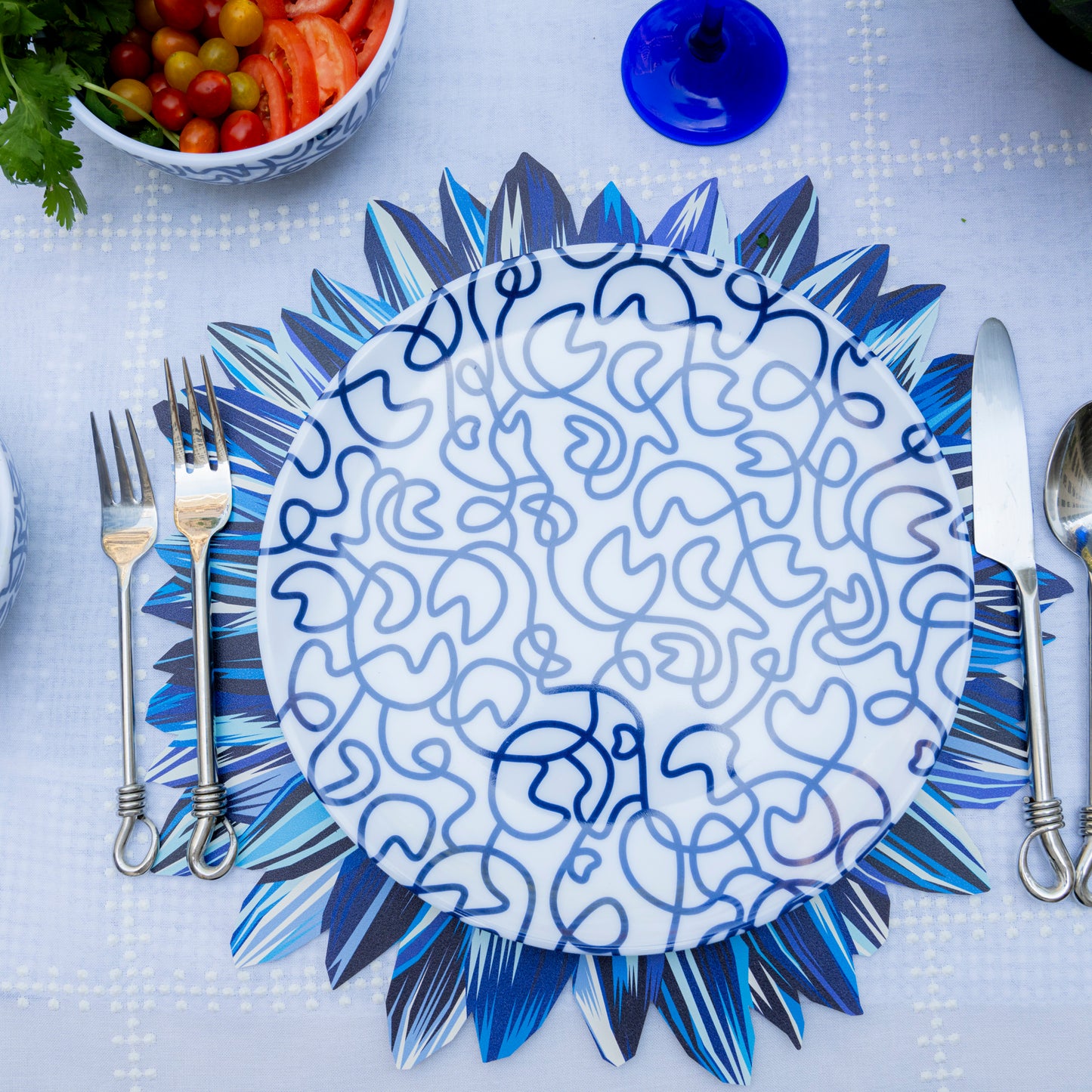 Navy Squiggly Dinner Plate Set of 4