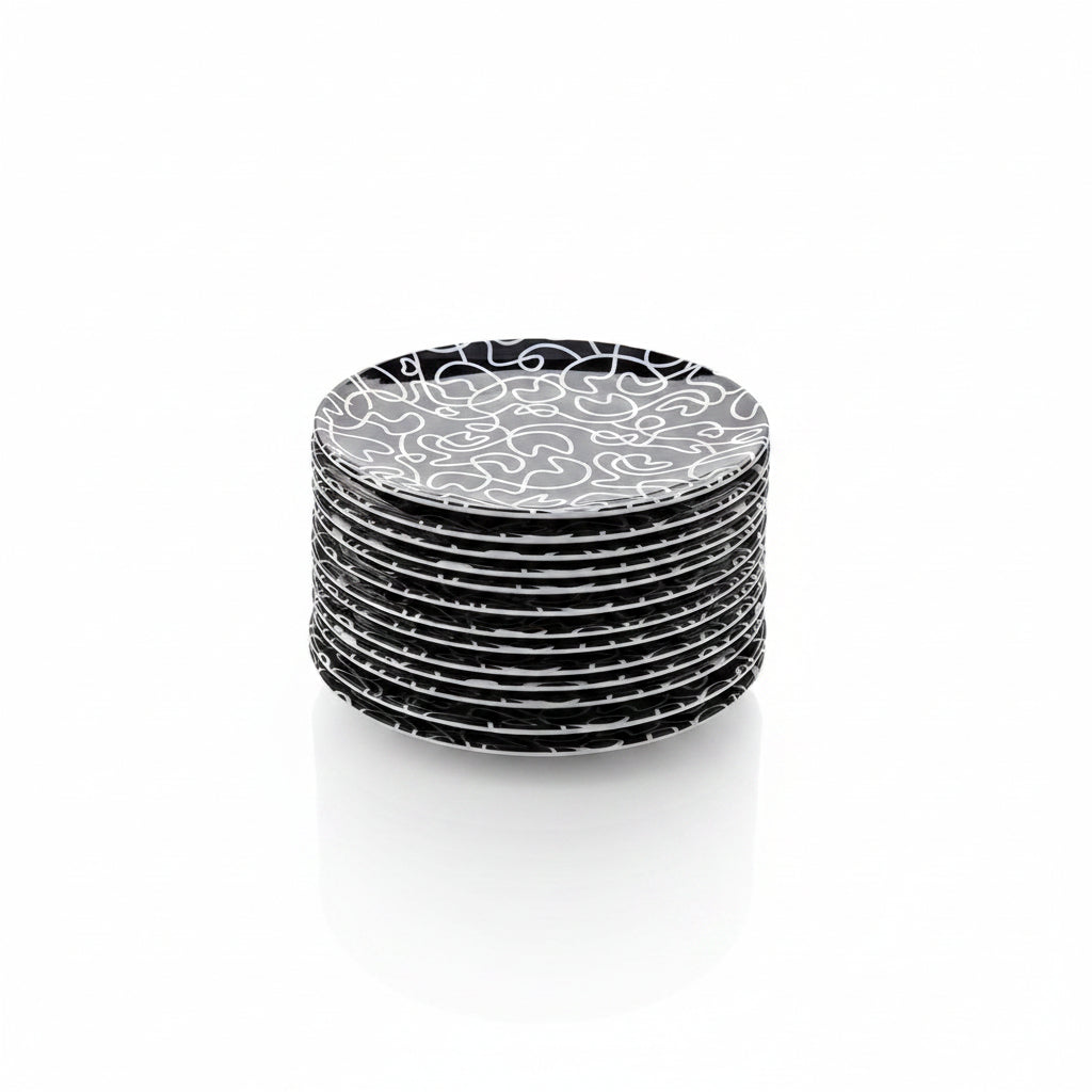 Black & White Squiggly Salad Plate Set of 4