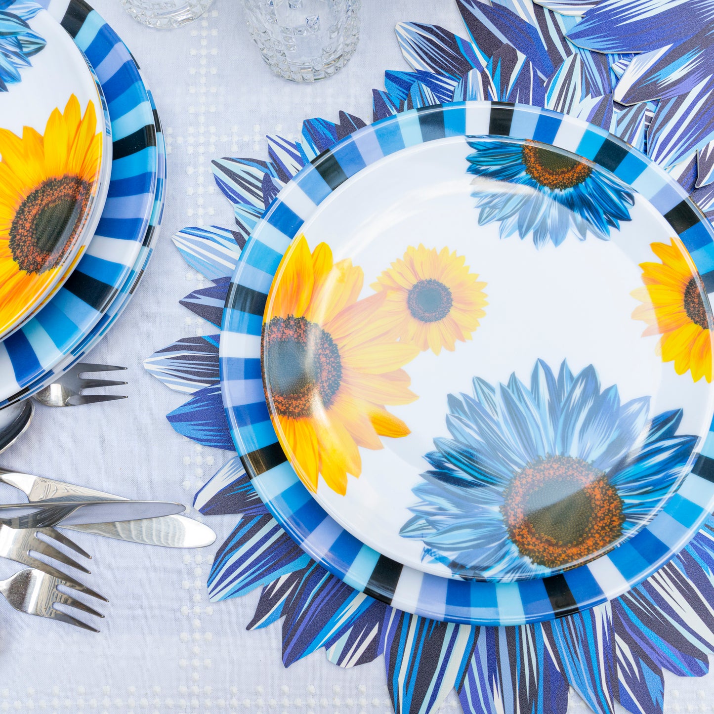 Blue Sunflower Salad Plate Set of 4