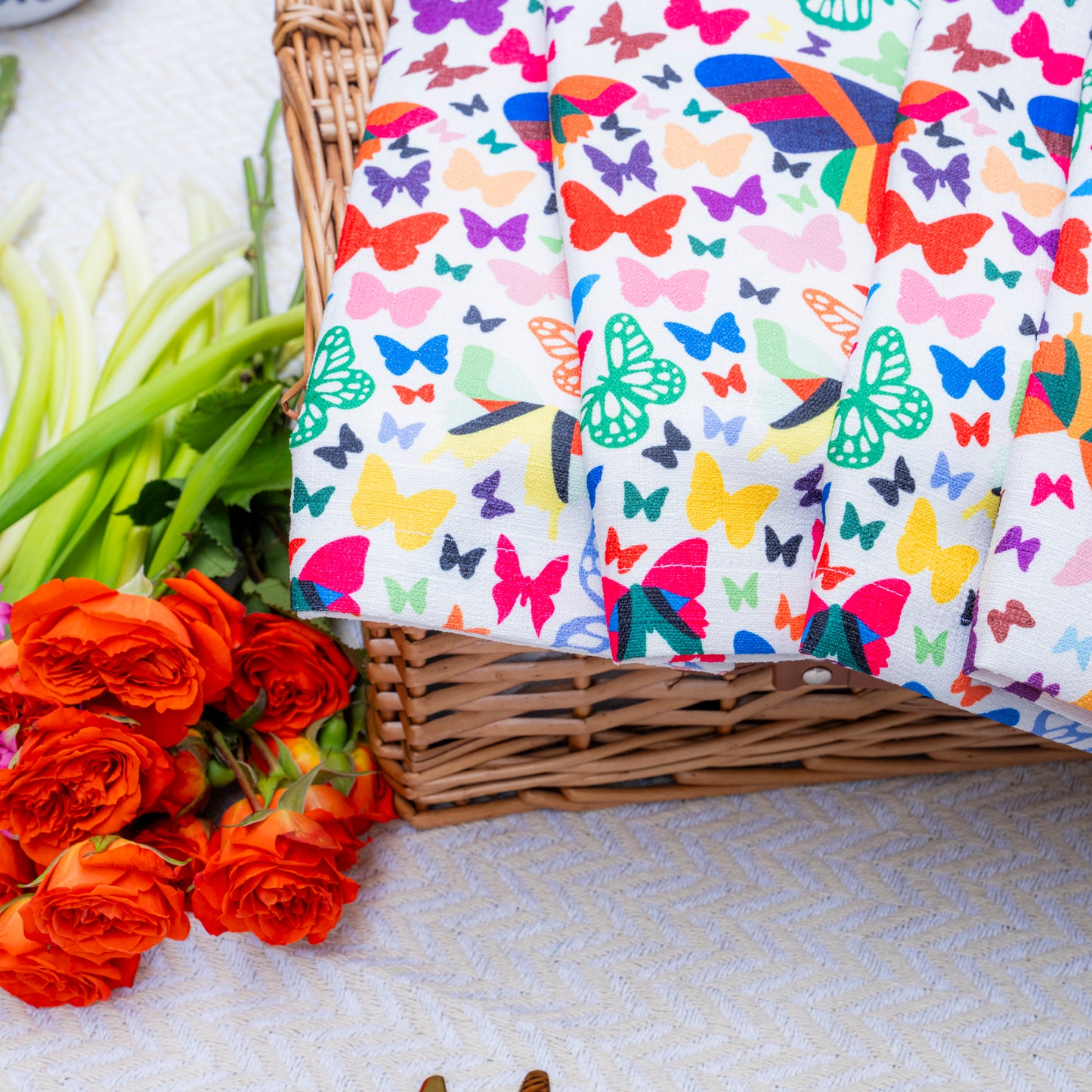 Multicolored Butterflies Faux Linen Napkin Set of 4