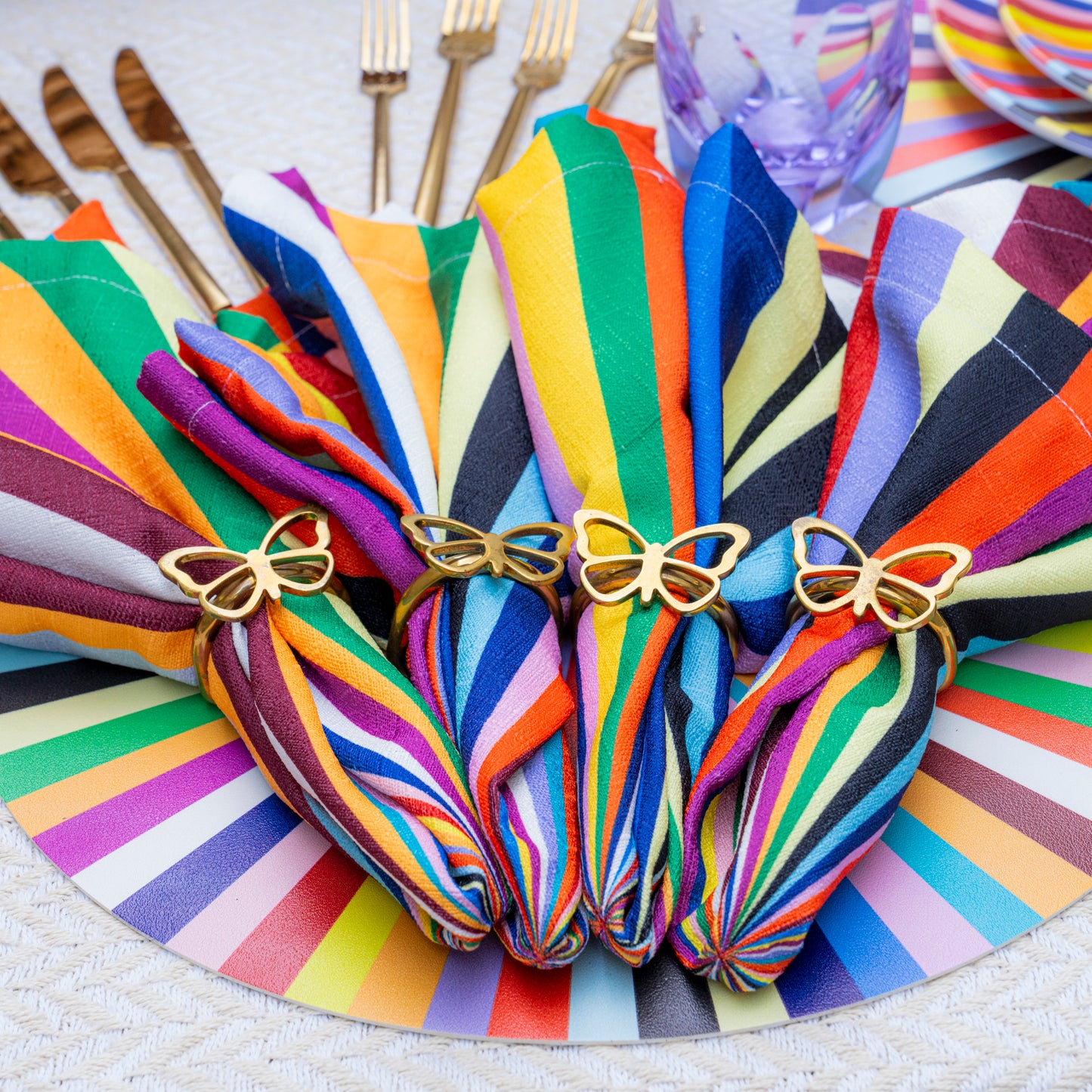 Multicolored Starburst Faux Linen Napkin Set of 4