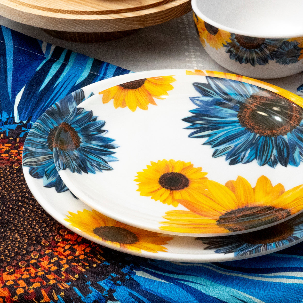 Blue Sunflower Salad Plate Set of 4