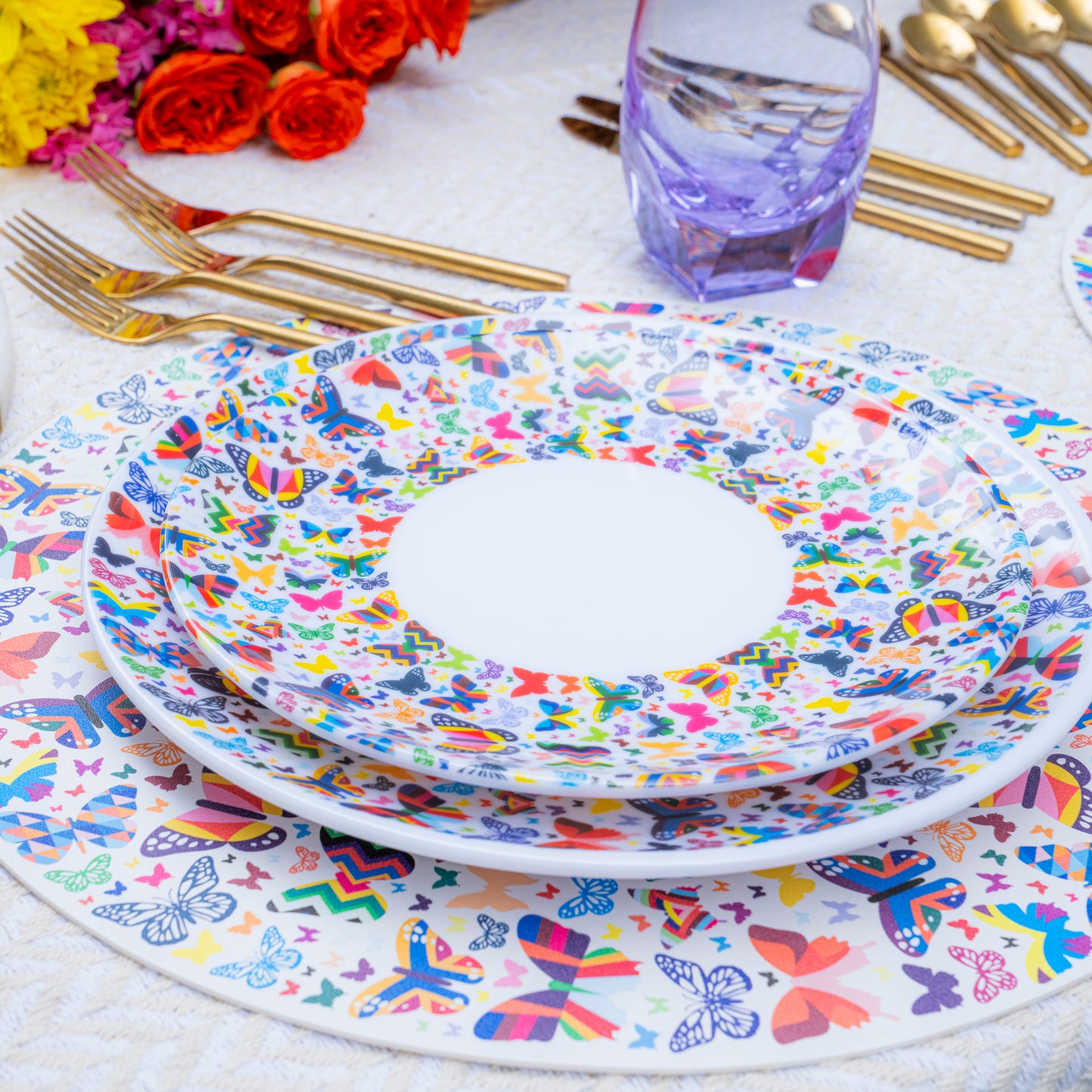 Multicolored Butterflies Salad Plate Set of 4