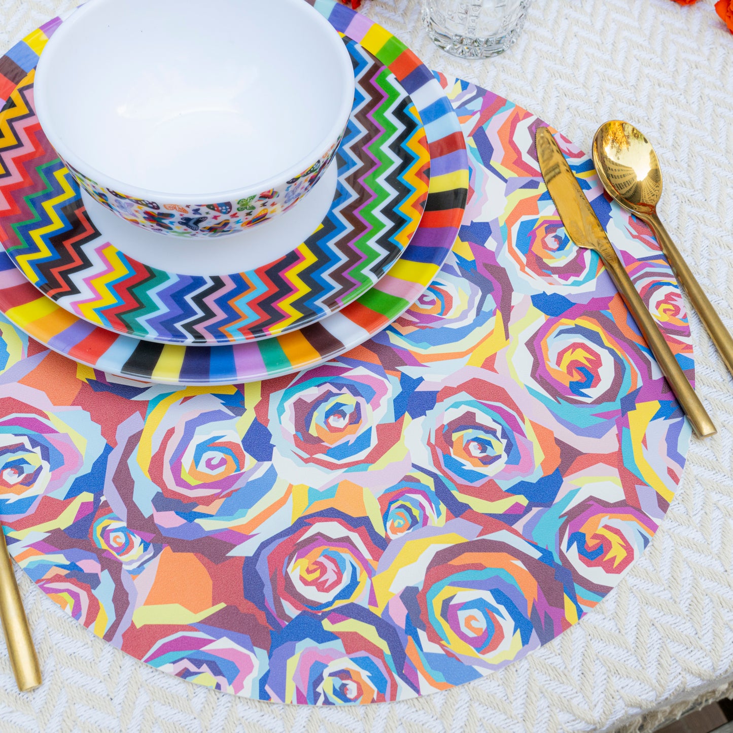 Multicolored Roses Vinyl Placemat Set of 4