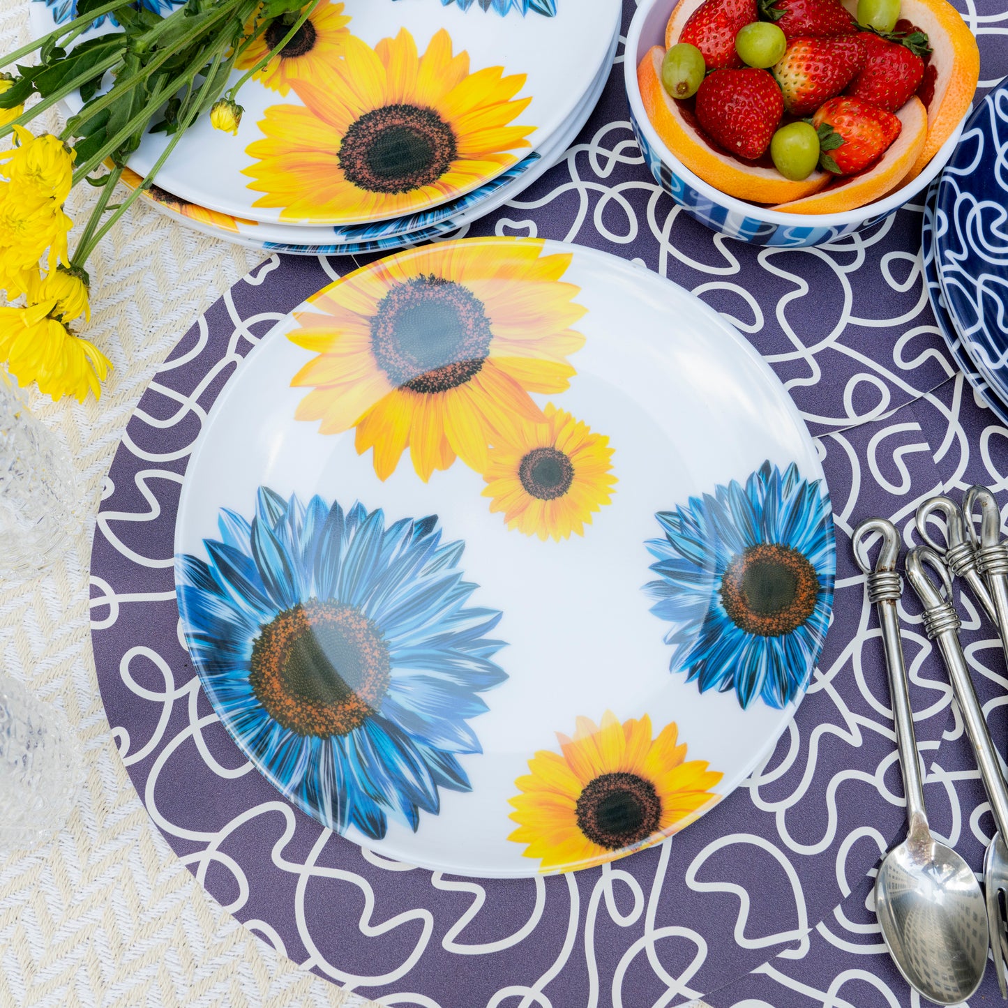 Blue Sunflower Dinner Plate Set of 4
