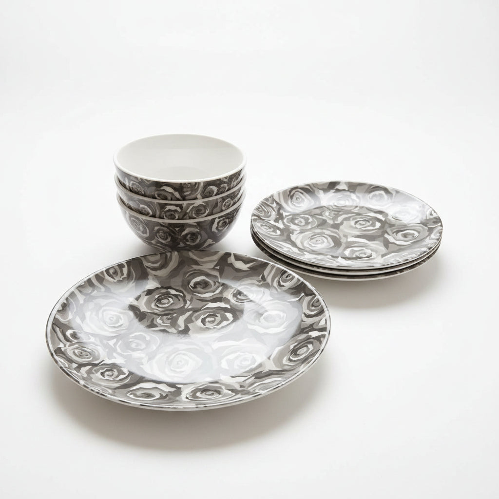 Grayscale Roses Dinner Plate Set of 4