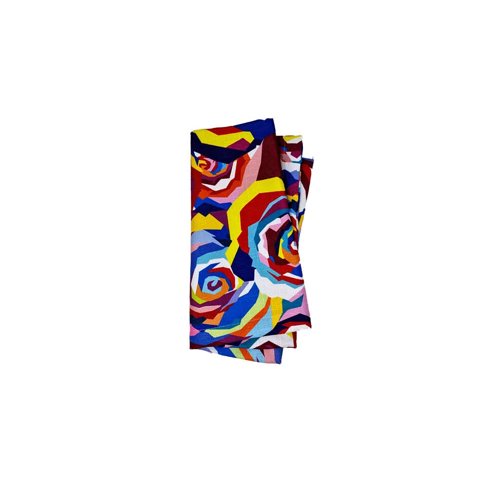 Multicolored Roses Faux Linen Napkin Set of 4