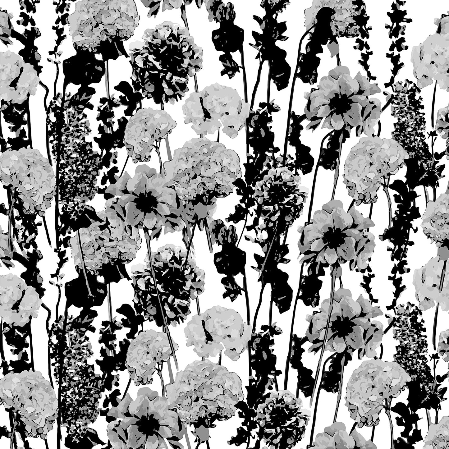 Grayscale Floral Garden Art Print