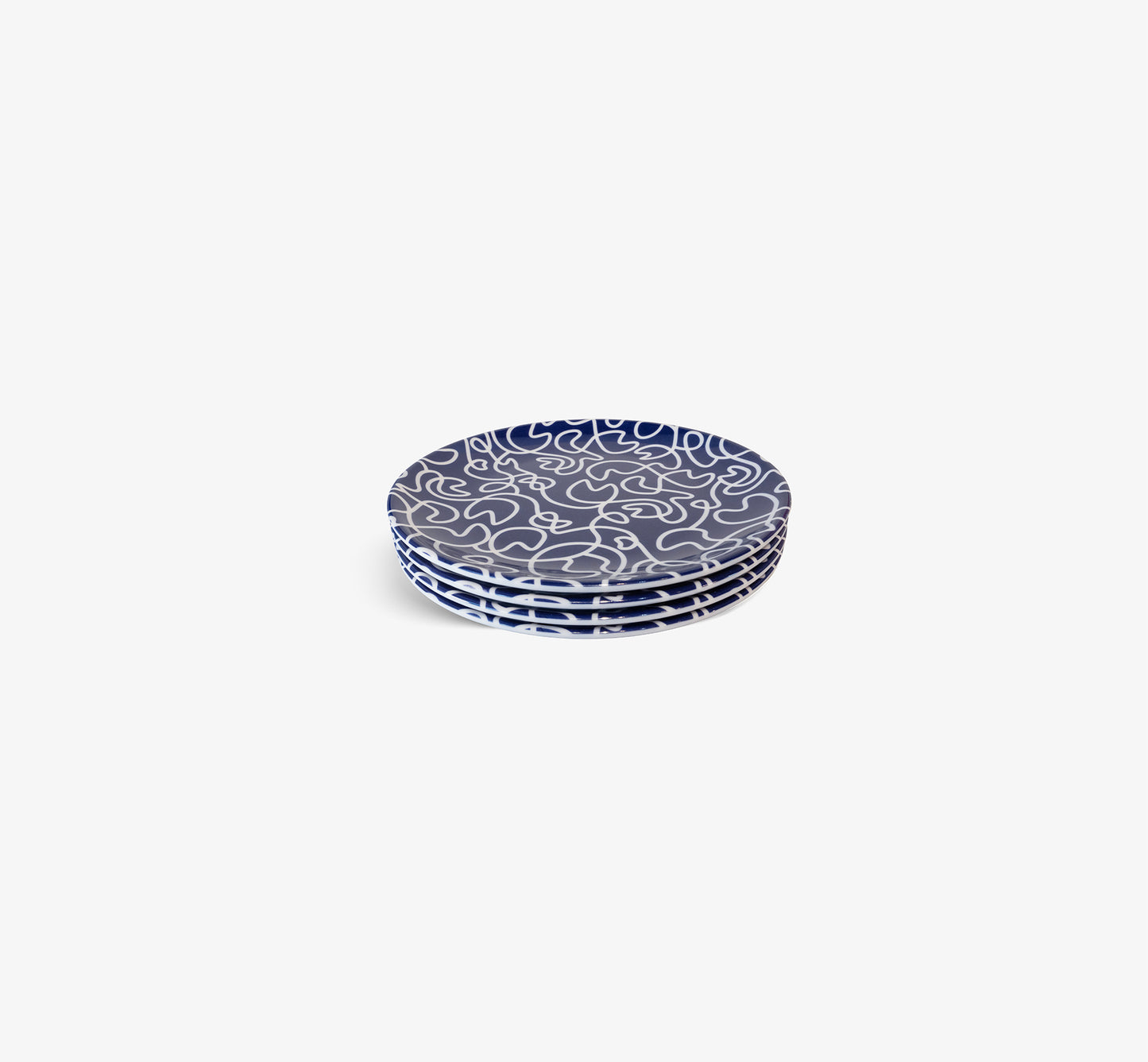 Navy Squiggly Salad Plate Set of 4