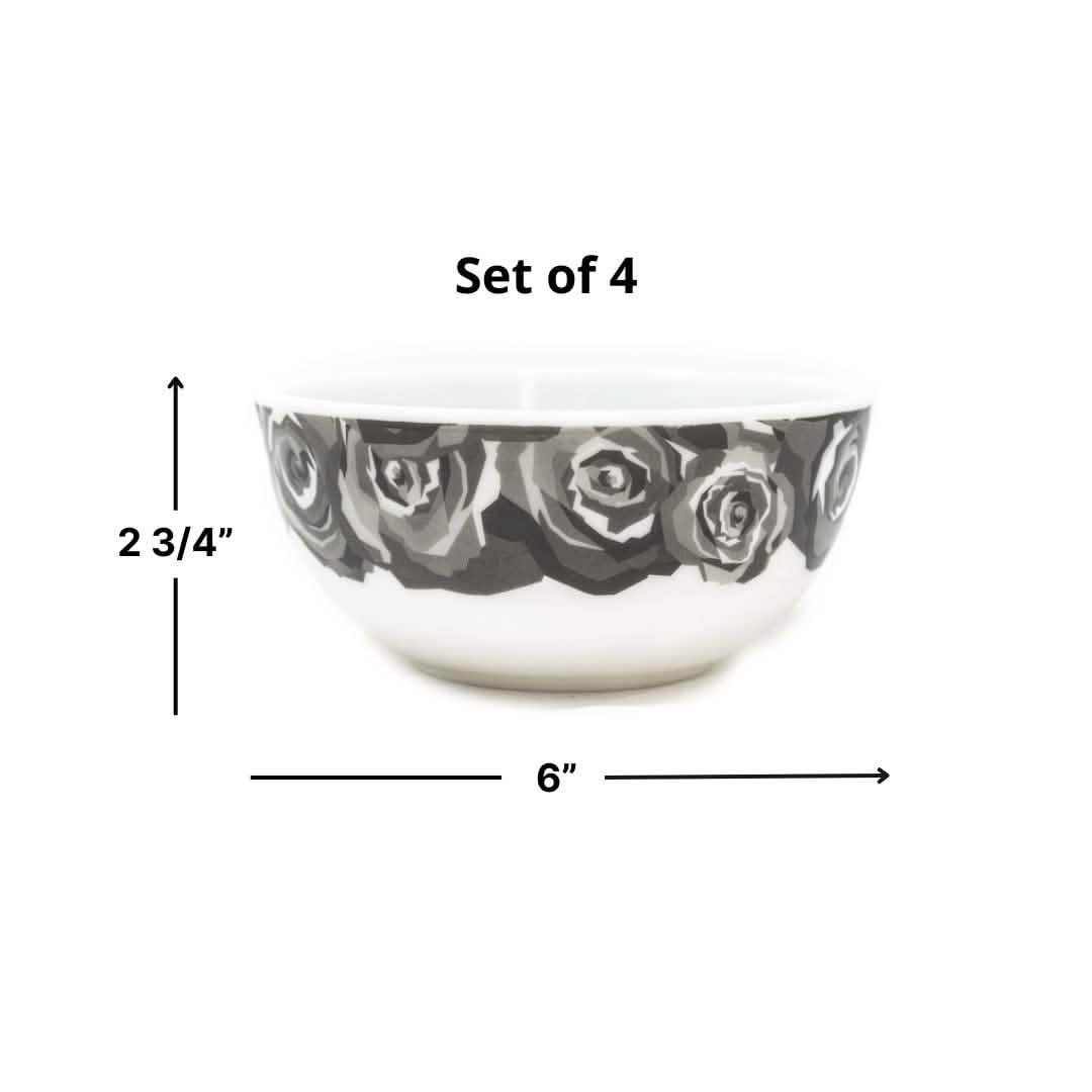 Grayscale Roses Melamine Bowl Set of 4