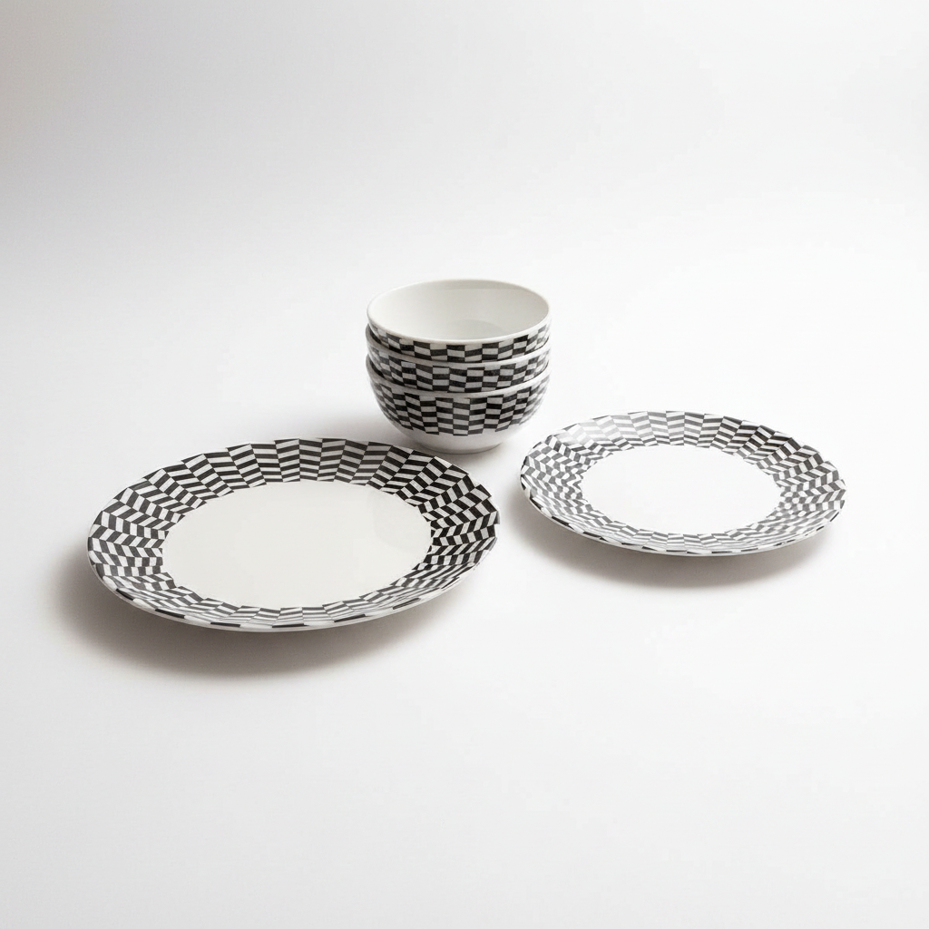 Black & White Chevron Dinner Plate Set of 4