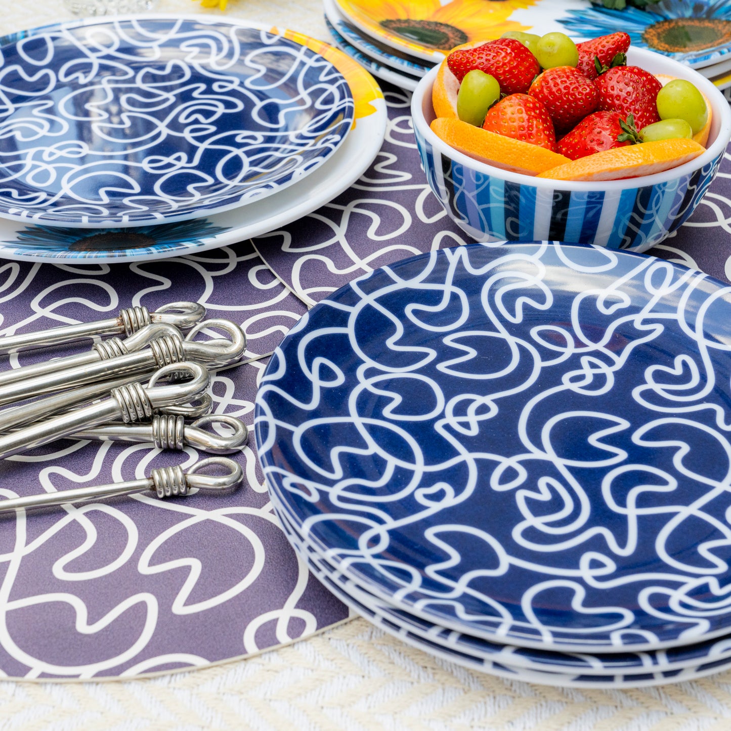 Navy Squiggly Salad Plate Set of 4