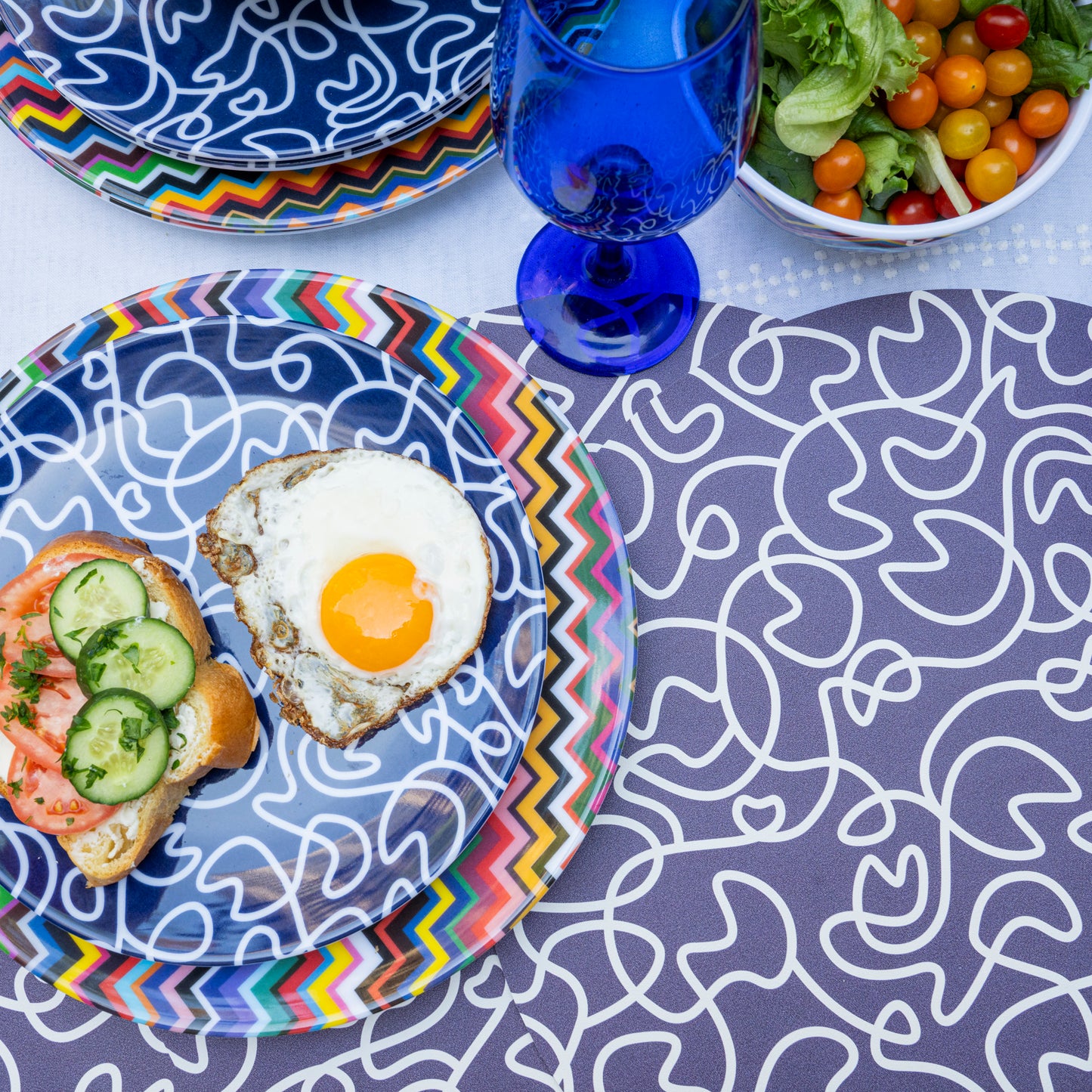 Navy Squiggly Vinyl Placemat Set of 4