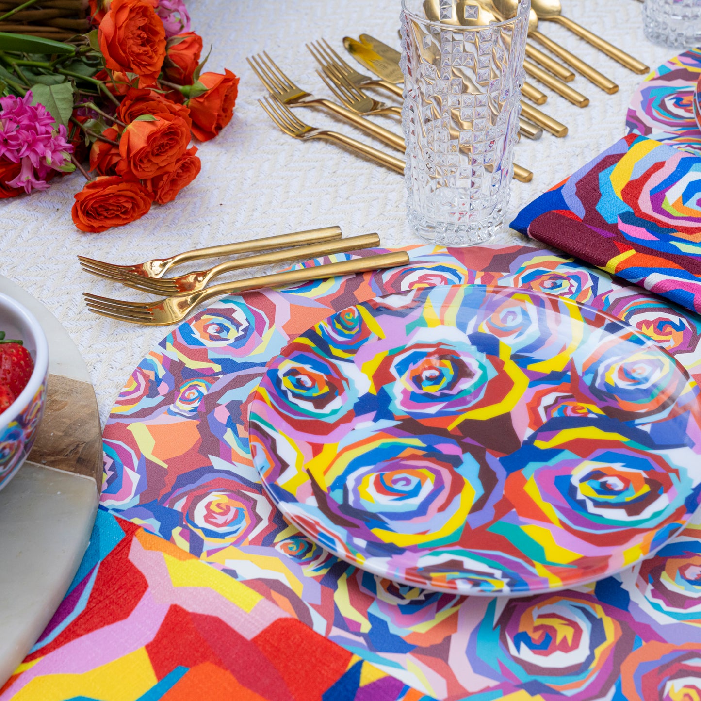 Multicolored Roses Salad Plate Set of 4