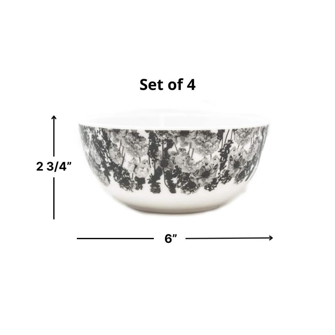 Grayscale Floral Garden Melamine Bowl Set of 4