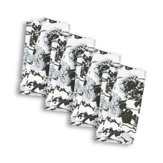 Grayscale Floral Garden  Faux Linen Napkin Set of 4