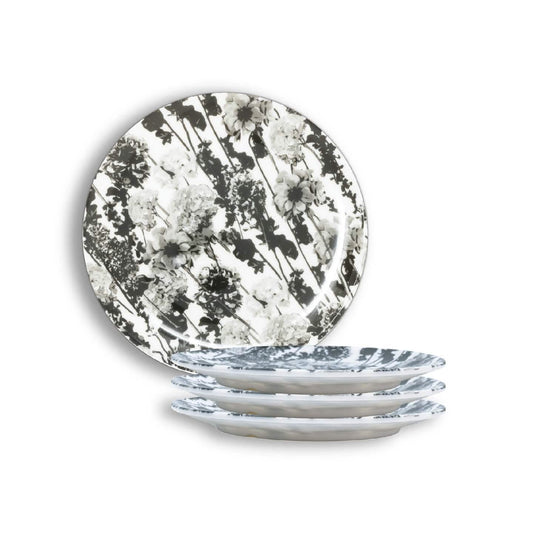 Grayscale Floral Garden Salad Plate Set of 4