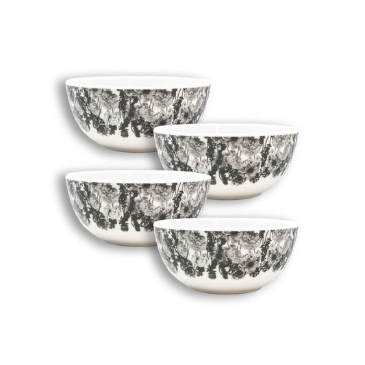 Grayscale Floral Garden Melamine Bowl Set of 4