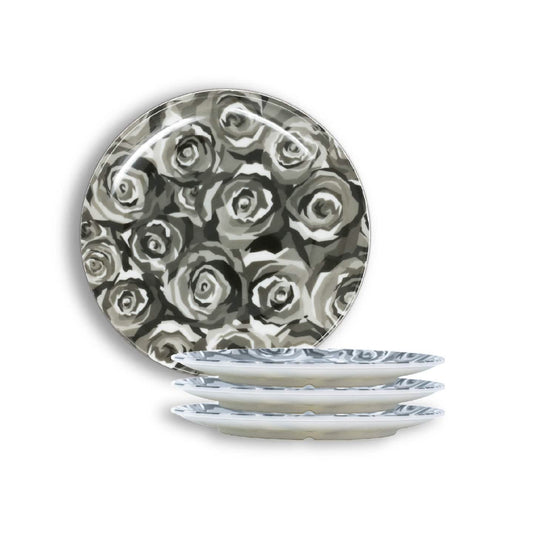 Grayscale Roses Salad Plate Set of 4