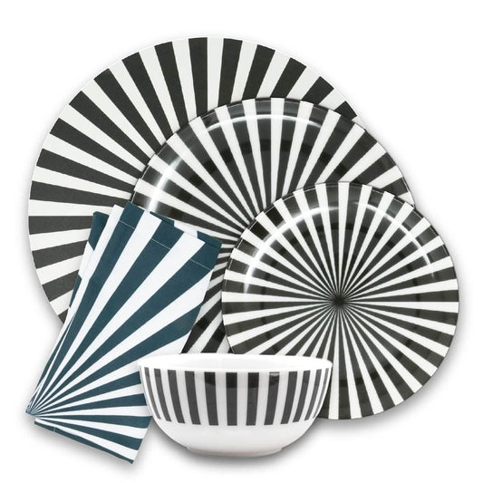 Black & White Starburst Hostess Set - 20 Piece Setting